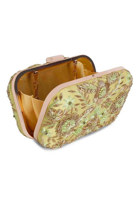 Shop_The Purple Sack_Green Embroidery Zardozi Hand Clutch _Online_at_Aza_Fashions