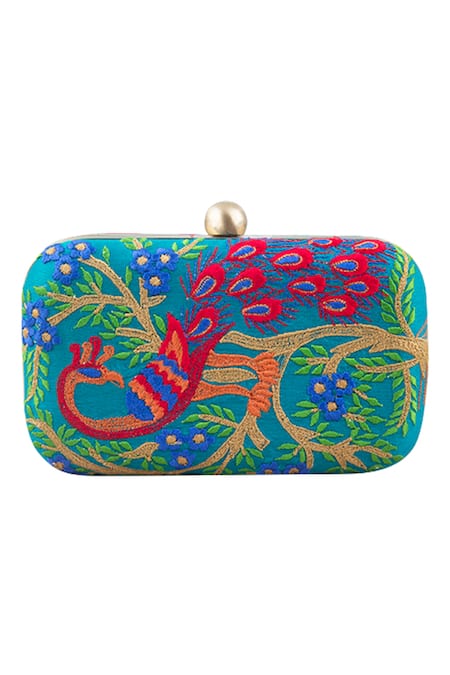Shop The Purple Sack Multi Color Embroidery Peacock Hand Clutch at Aza Fashions Shop_The Purple Sack_Multi Color Embroidery Peacock Hand Clutch _at_Aza_Fashions