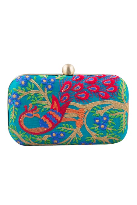 The Purple Sack Multi Color Embroidery Peacock Hand Clutch Online at Aza Fashions The Purple Sack_Multi Color Embroidery Peacock Hand Clutch _Online_at_Aza_Fashions