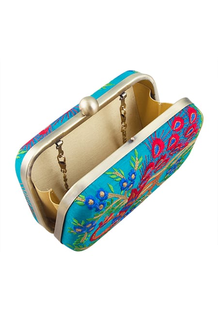 Buy The Purple Sack Multi Color Embroidery Peacock Hand Clutch Online at Aza Fashions Buy_The Purple Sack_Multi Color Embroidery Peacock Hand Clutch _Online_at_Aza_Fashions