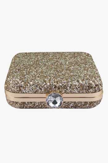 The Purple Sack Gold Embroidery Shimmer Square Clutch Online at Aza Fashions The Purple Sack_Gold Embroidery Shimmer Square Clutch _Online_at_Aza_Fashions