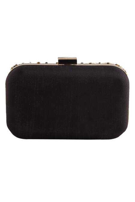 Shop_The Purple Sack_Black Embroidery Jaal Antique Hand Clutch _Online_at_Aza_Fashions