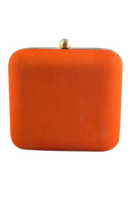 Shop The Purple Sack Orange Gota Patti Hand Embroidered Square Clutch at Aza Fashions Shop_The Purple Sack_Orange Gota Patti Hand Embroidered Square Clutch _at_Aza_Fashions