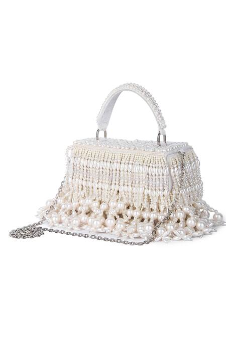 Buy_The Purple Sack_White Pearls Anaisha Embellished Box Bag _Online_at_Aza_Fashions
