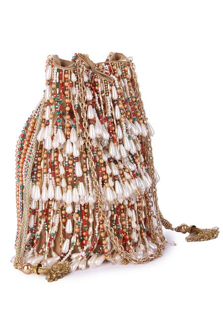 The Purple Sack Multi Color Pearls, Beads, Cut Work Mahekaa Tasselled Potli Bag Online at Aza Fashions The Purple Sack_Multi Color Pearls, Beads, Cut Work Mahekaa Tasselled Potli Bag _Online_at_Aza_Fashions