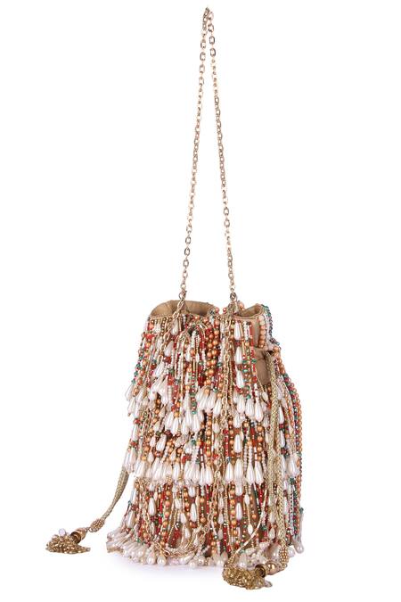 Buy The Purple Sack Multi Color Pearls, Beads, Cut Work Mahekaa Tasselled Potli Bag Online at Aza Fashions Buy_The Purple Sack_Multi Color Pearls, Beads, Cut Work Mahekaa Tasselled Potli Bag _Online_at_Aza_Fashions