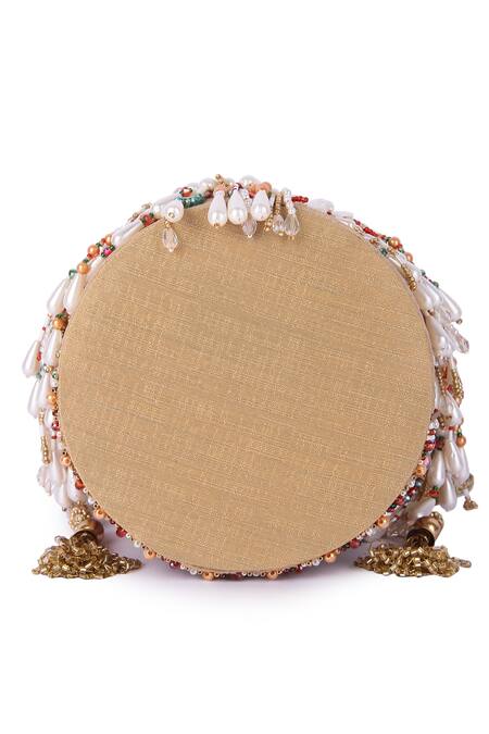 Shop The Purple Sack Multi Color Pearls, Beads, Cut Work Mahekaa Tasselled Potli Bag Online at Aza Fashions Shop_The Purple Sack_Multi Color Pearls, Beads, Cut Work Mahekaa Tasselled Potli Bag _Online_at_Aza_Fashions