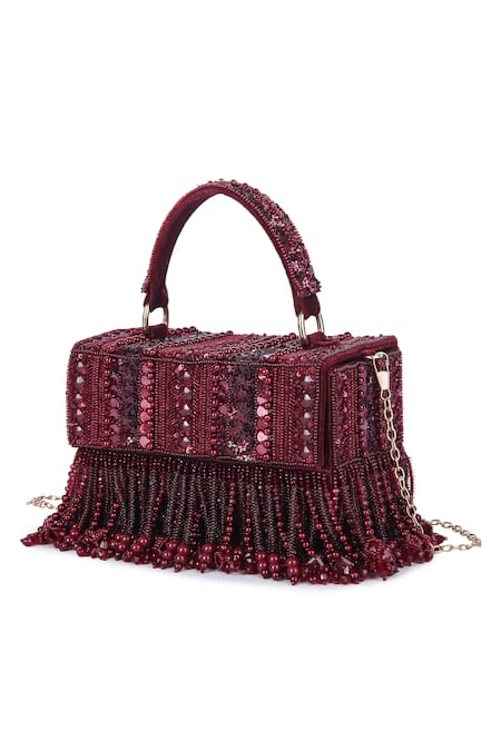Buy_The Purple Sack_Maroon Beads, Sequins, Cut Work Minaa Embellished Box Bag _Online_at_Aza_Fashions