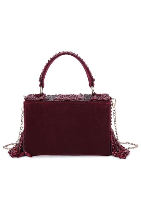 Shop_The Purple Sack_Maroon Beads, Sequins, Cut Work Minaa Embellished Box Bag _Online_at_Aza_Fashions