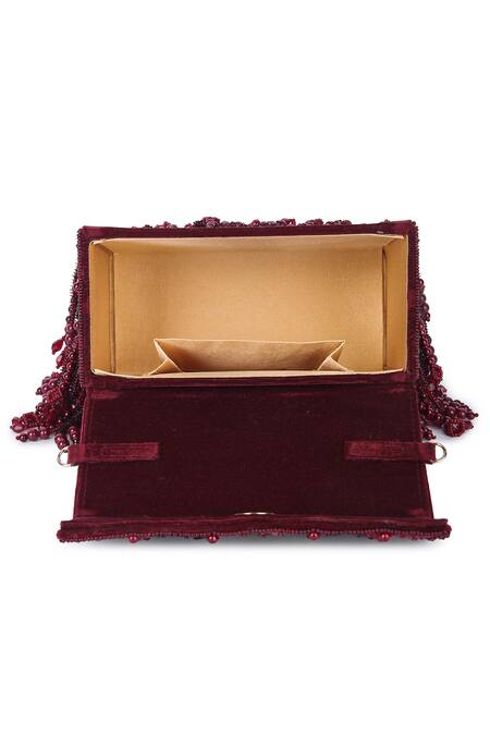 Buy_The Purple Sack_Maroon Beads, Sequins, Cut Work Minaa Embellished Box Bag 
