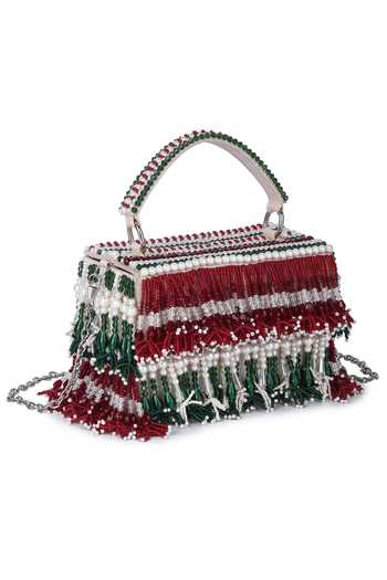 The Purple Sack_Multi Color Crystals, Beads, Pearls Ornamental Embellished Box Bag _Online_at_Aza_Fashions