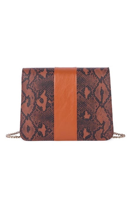 Shop_The Purple Sack_Brown Snakeskin Pattern Bag _at_Aza_Fashions
