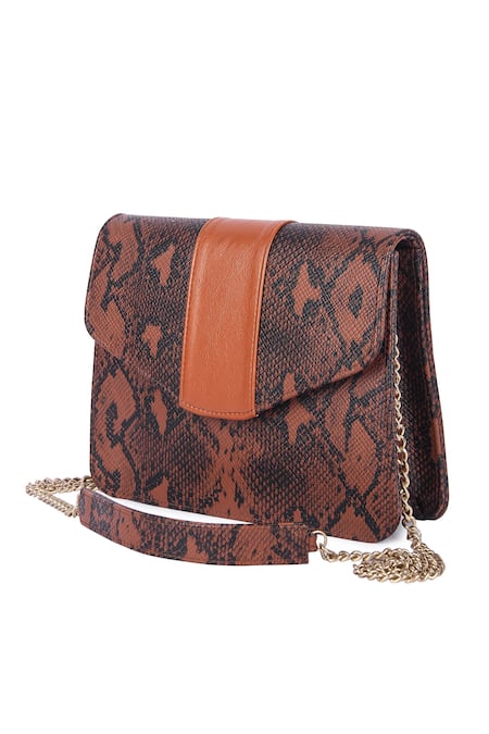 Buy_The Purple Sack_Brown Snakeskin Pattern Bag _Online_at_Aza_Fashions