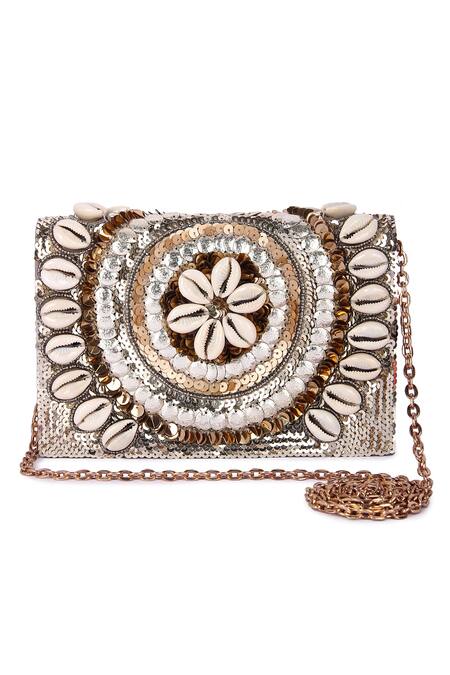 The Purple Sack_Gold Sequins Shell And Embellished Bag _Online_at_Aza_Fashions