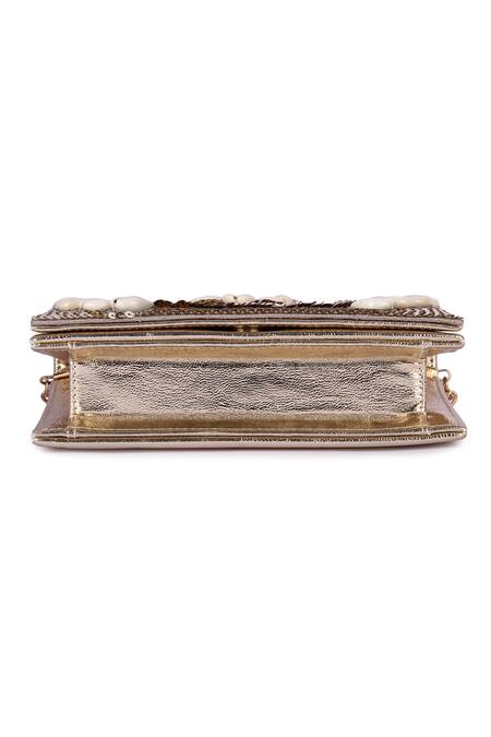 Shop_The Purple Sack_Gold Sequins Shell And Embellished Bag _Online_at_Aza_Fashions