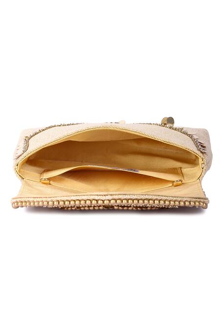 Buy_The Purple Sack_Beige Pearls, Sequins, Stones Boho Jacquard Embroidered Bag 