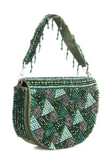 Shop_The Purple Sack_Green Crystals Beauty Beads Embroidered Bag _Online_at_Aza_Fashions