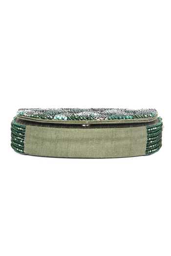The Purple Sack_Green Crystals Beauty Beads Embroidered Bag _at_Aza_Fashions