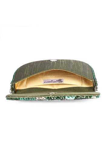 Buy_The Purple Sack_Green Crystals Beauty Beads Embroidered Bag 