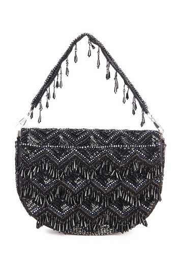 Buy_The Purple Sack_Black Beads, Crystals Tasselled Bag _Online_at_Aza_Fashions