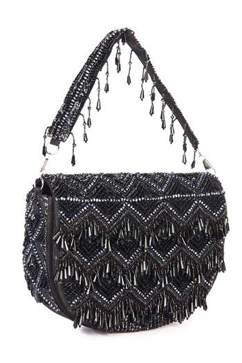 Shop_The Purple Sack_Black Beads, Crystals Tasselled Bag _Online_at_Aza_Fashions