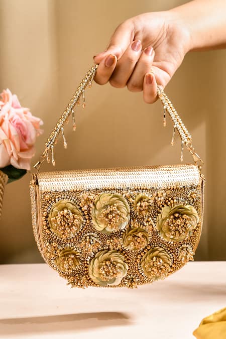 The Purple Sack Gold Sequin And Beads Floron Tasselled Bag 