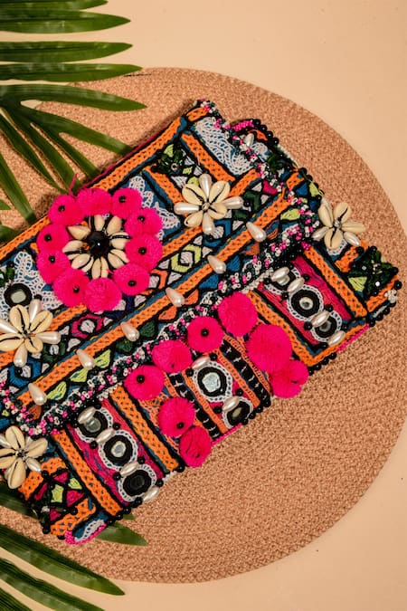 The Purple Sack_Multi Color Mirrors, Beads Beachy Boho Holiday Embroidered Bag_Online_at_Aza_Fashions
