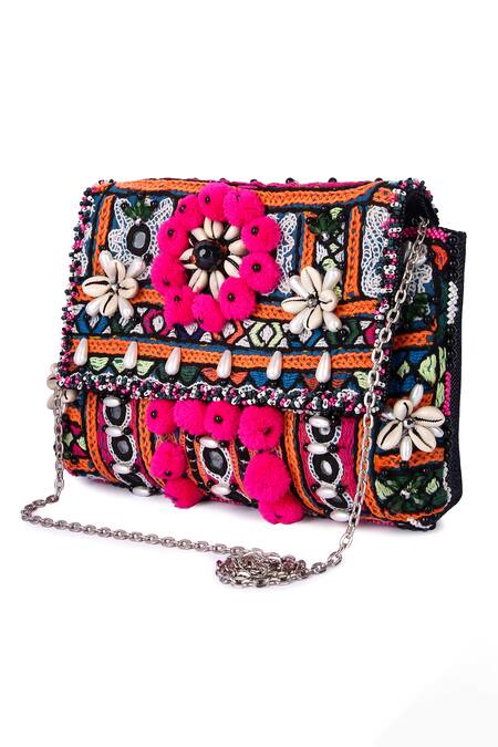 Buy_The Purple Sack_Multi Color Mirrors, Beads Beachy Boho Holiday Embroidered Bag_Online_at_Aza_Fashions