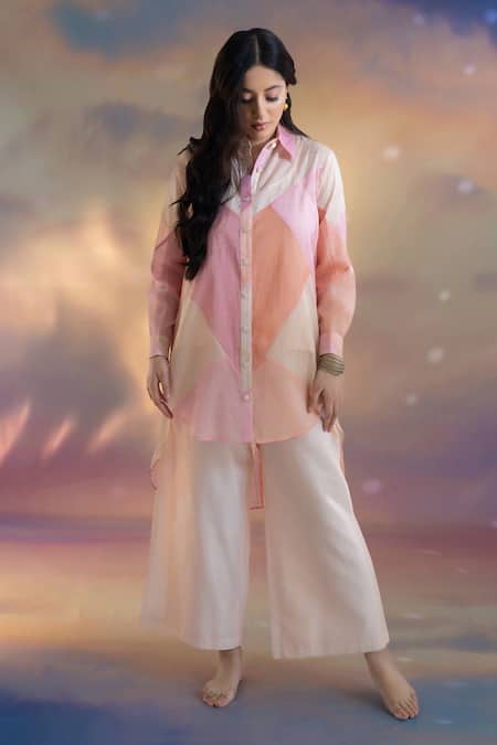 Buy Candy Pink And Rani Pink Shaded Peplum Kurti And Palazzo Pants With  Lucknowi Thread Work Online - Kalki Fashion