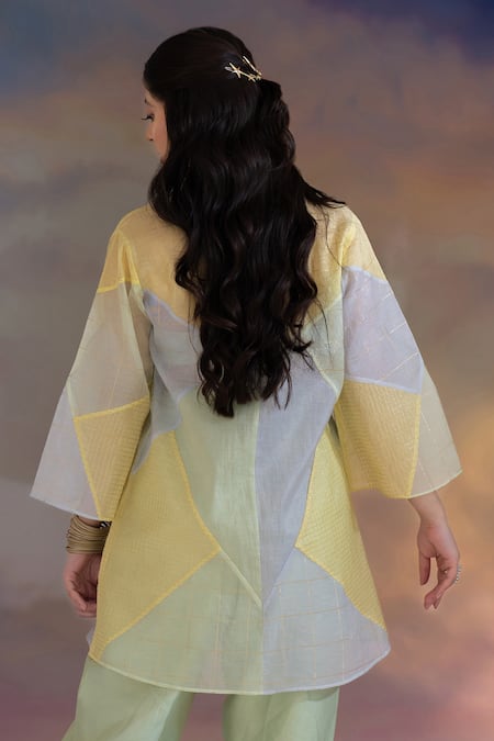 Kacha Tanka Chanderi Patchwork Jacket Pant Set 