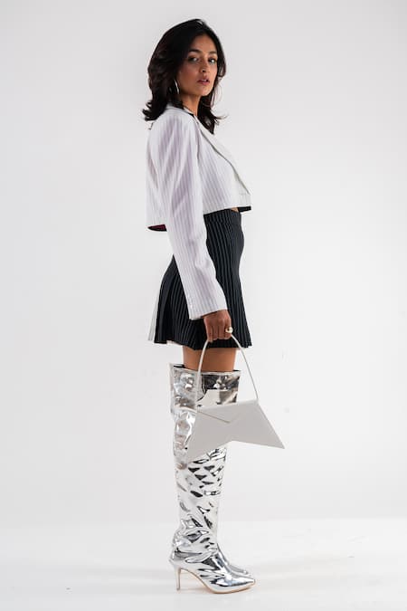 Buy Zori World Silver Metallic Thread Emjay Zip Up Boots Online at Aza Fashions Buy_Zori World_Silver Metallic Thread Emjay Zip Up Boots _Online_at_Aza_Fashions