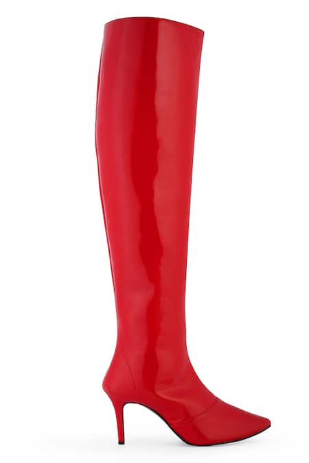 Zori World_Red Solid Mirchi Vivid Over The Knee Boots _Online_at_Aza_Fashions