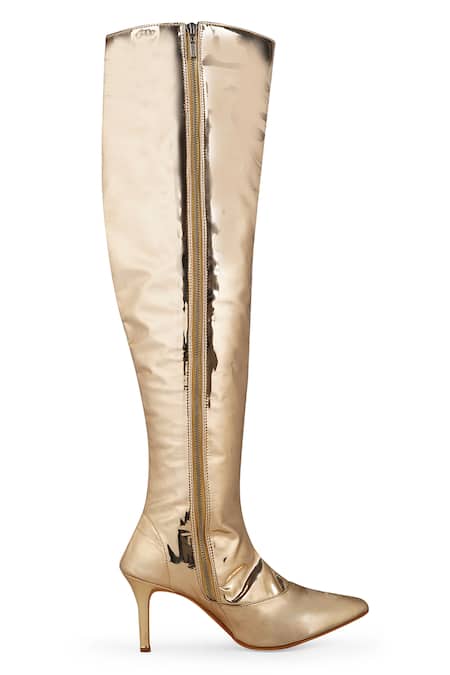 Shop Zori World Gold Metallic Thread Queen Zip Up Boots Online at Aza Fashions Shop_Zori World_Gold Metallic Thread Queen Zip Up Boots _Online_at_Aza_Fashions