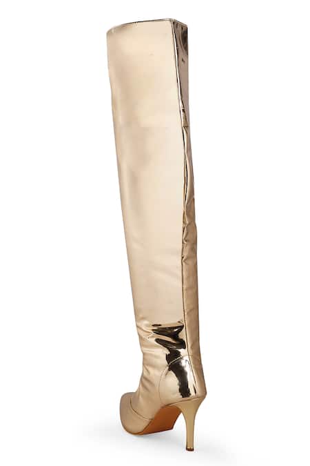 Shop Zori World Gold Metallic Thread Queen Zip Up Boots at Aza Fashions Shop_Zori World_Gold Metallic Thread Queen Zip Up Boots _at_Aza_Fashions
