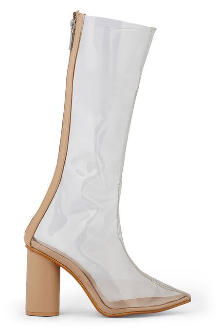 Zori World Beige Clear Soul Transparent Knee Boots Online at Aza Fashions Zori World_Beige Clear Soul Transparent Knee Boots _Online_at_Aza_Fashions
