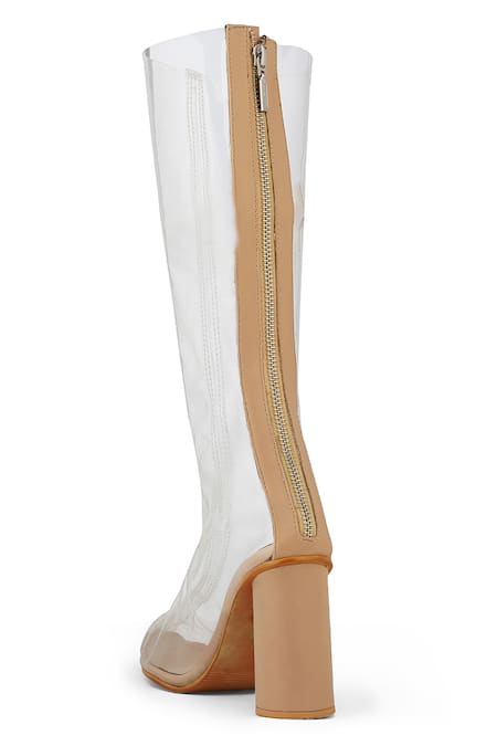 Shop Zori World Beige Clear Soul Transparent Knee Boots at Aza Fashions Shop_Zori World_Beige Clear Soul Transparent Knee Boots _at_Aza_Fashions