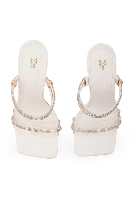 Buy White Rhinestone Dazzle Studded Double Strap Heels by ZORI