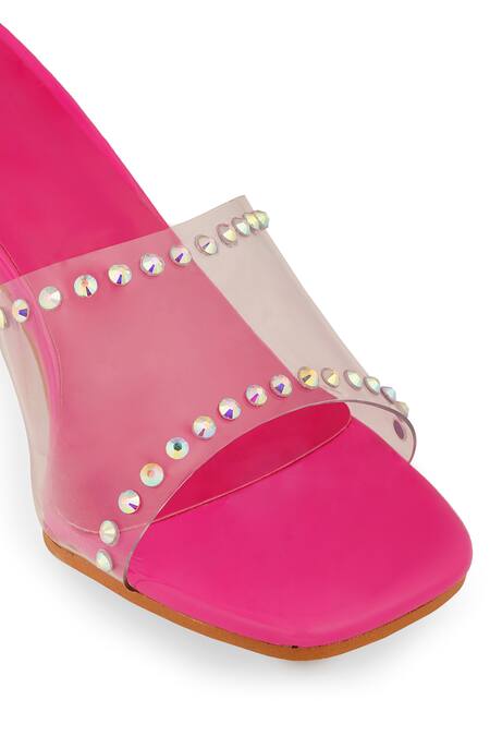 Buy_Zori World_Pink Rhinestones Eden Clear Studded Heels_Online_at_Aza_Fashions