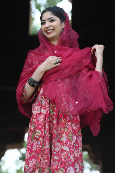 Mirkashi Pink Chanderi, Silk Organza Mirrors, Embroidery Embellished Kurta Pant Set Online at Aza Fashions Mirkashi_Pink Chanderi, Silk Organza Mirrors, Embroidery Embellished Kurta Pant Set_Online_at_Aza_Fashions