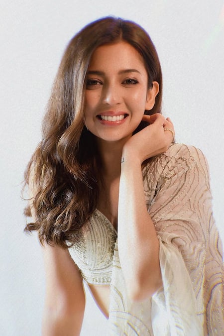 Shop Charu And Vasundhara Ivory Blouse Tussar And Saree Organza & Chiffon Sequin & Elea Lehenga With Online at Aza Fashions Shop_Charu And Vasundhara_Ivory Blouse Tussar And Saree Organza & Chiffon Sequin & Elea Lehenga With _Online_at_Aza_Fashions