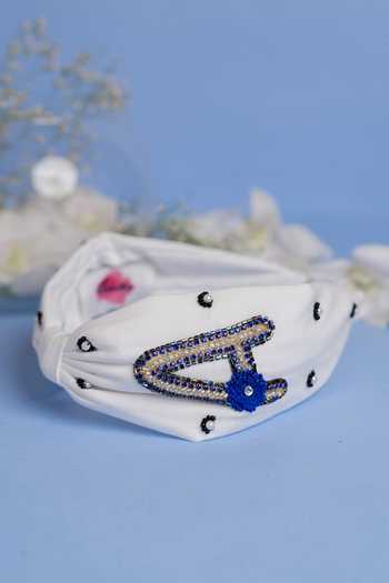 Buy Elaa White Pearl A - Initial Embroidered Headband at Aza Fashions Buy_Elaa_White Pearl A - Initial Embroidered Headband_at_Aza_Fashions