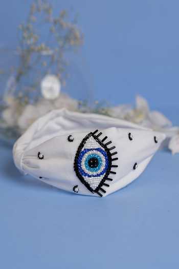 Shop Elaa White Pearl A - Initial Embroidered Headband at Aza Fashions Shop_Elaa_White Pearl A - Initial Embroidered Headband_at_Aza_Fashions