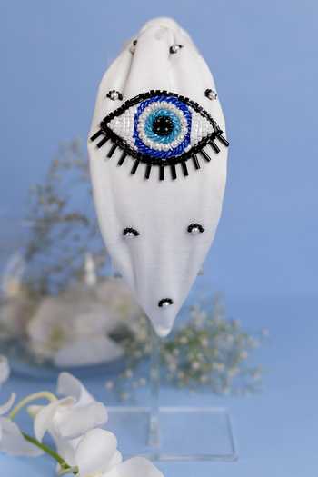 Shop Elaa White Pearl A - Initial Embroidered Headband Online at Aza Fashions Shop_Elaa_White Pearl A - Initial Embroidered Headband_Online_at_Aza_Fashions