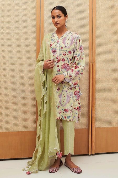 Sage Saga Blossom Print Straight Tunic Pant Set 