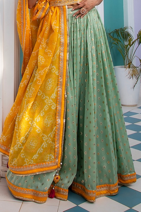 Buy Yellow Weaving Jacquard Silk Lehenga Choli At Ethnic Plus