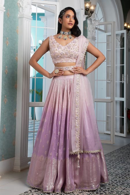 Meet Levender Embroidered Lehenga With Belt Bag - LA GLITS