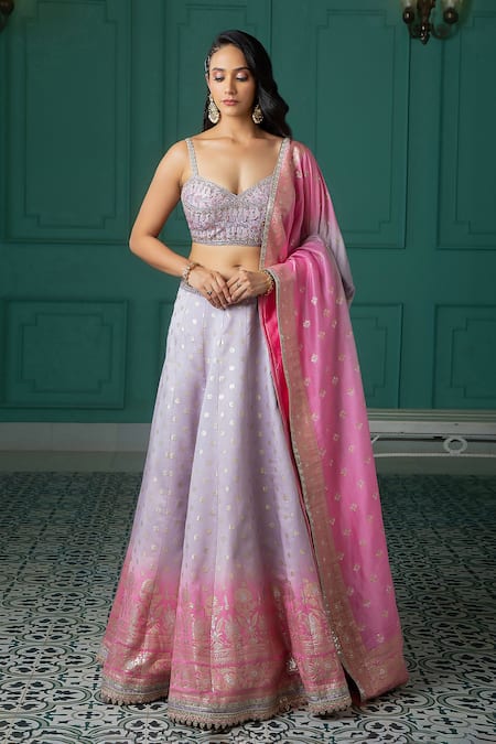 Buy Jiya by Veer Design Studio Purple Brocade Embroidery, Cut Work, Mirrors Polka Dots Woven Lehenga Set Online at Aza Fashions Buy_Jiya by Veer Design Studio_Purple Brocade Embroidery, Cut Work, Mirrors Polka Dots Woven Lehenga Set _Online_at_Aza_Fashions