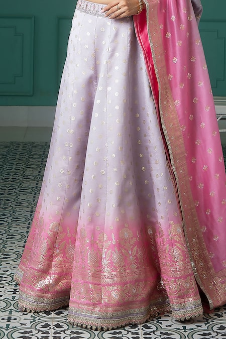 Shop Jiya by Veer Design Studio Purple Brocade Embroidery, Cut Work, Mirrors Polka Dots Woven Lehenga Set Online at Aza Fashions Shop_Jiya by Veer Design Studio_Purple Brocade Embroidery, Cut Work, Mirrors Polka Dots Woven Lehenga Set _Online_at_Aza_Fashions