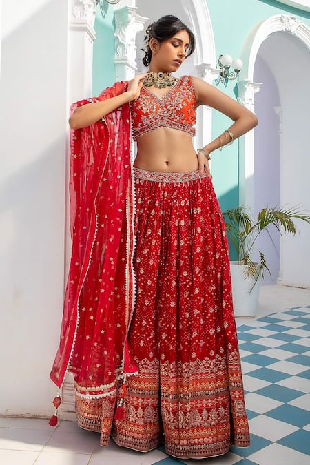 Jiya By Veer Design Studio Bandhani Woven Lehenga Set 