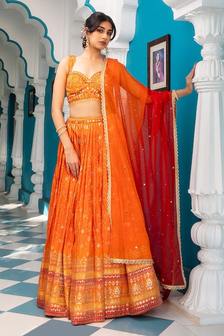Buy Exclusive Bandhani Print Pink Orange Silk Thread & Sequence Work  Wedding Lehenga Choli With Organza Dupatta for Women Online in India - Etsy